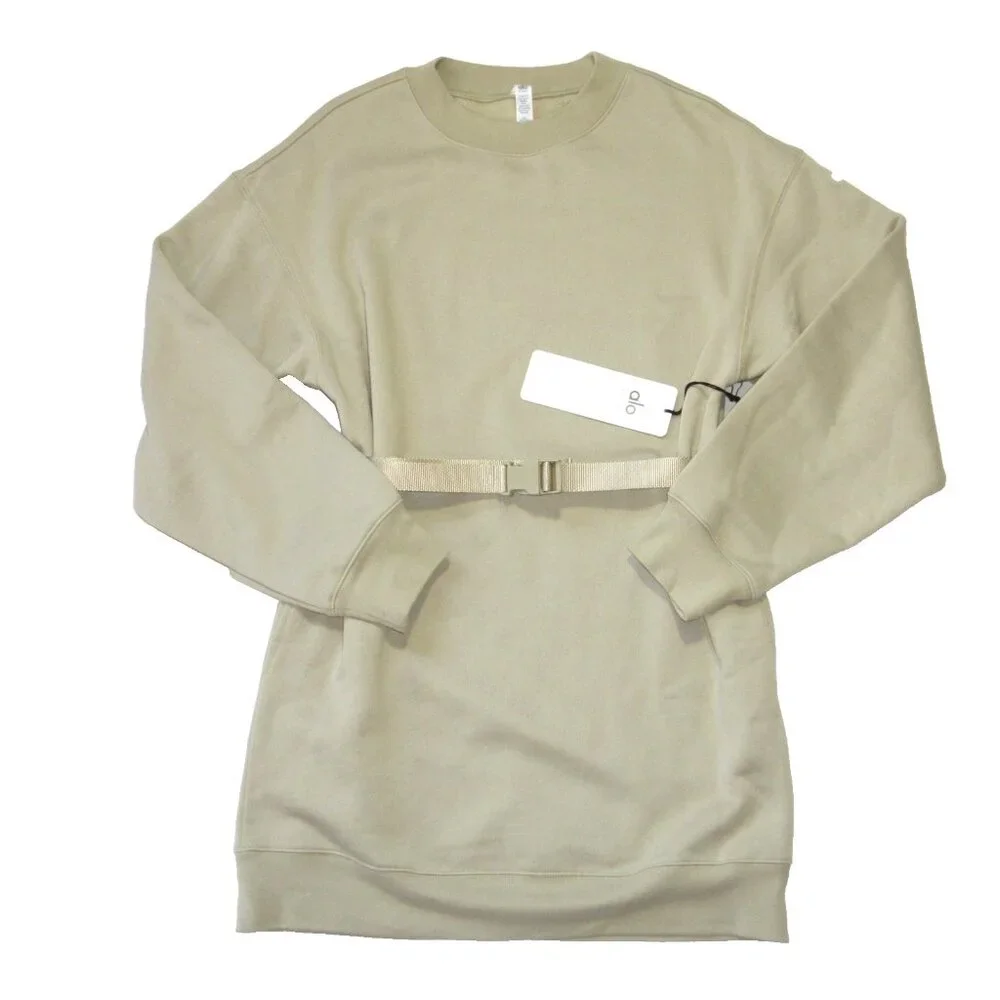 NWT Alo Yoga Cityscape Sweatshirt Mini in California Sand Fleece Dress S